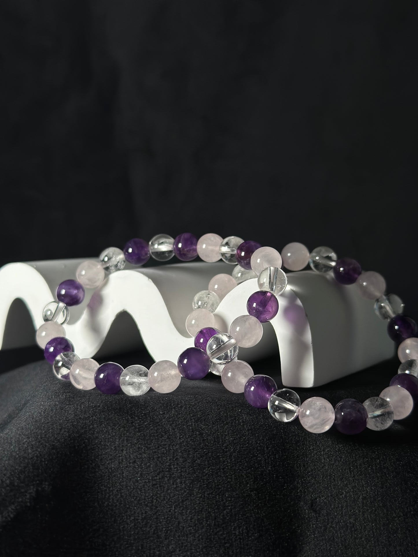 Bracciale 3 Quarzi, Rosa, Ialino Ametista - Amore, Positività e calma