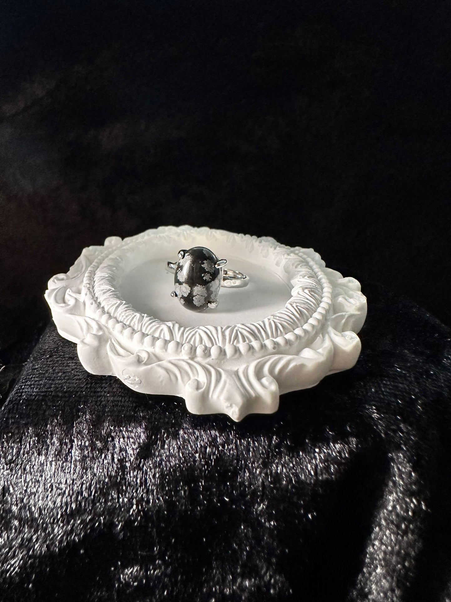 Anello Ossidiana Fiocco di neve