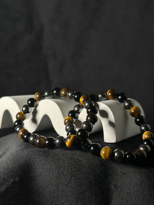 Bracciale Protezione - Occhio di tigre, Ossidiana, Ematite