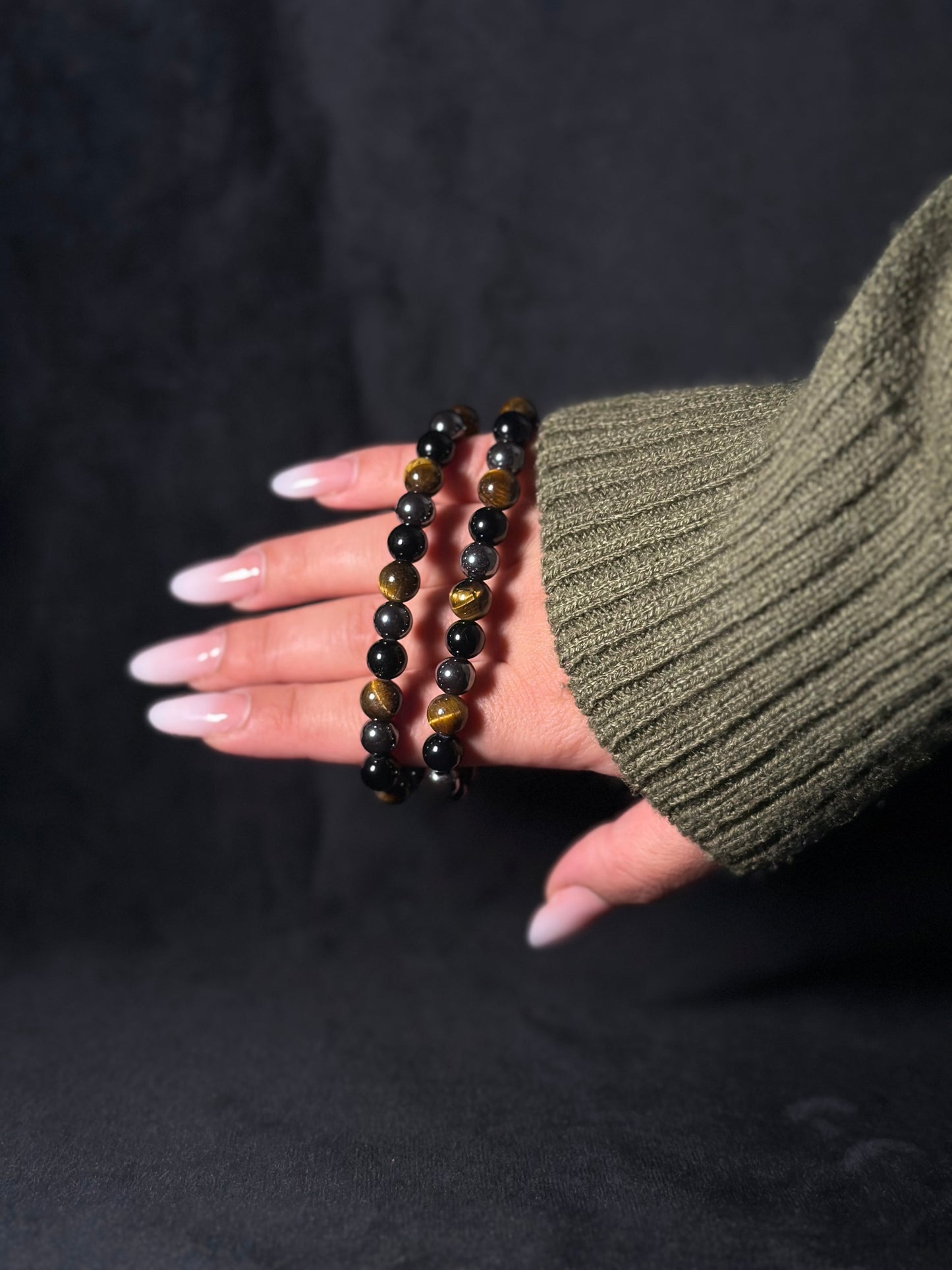Bracciale Protezione - Occhio di tigre, Ossidiana, Ematite