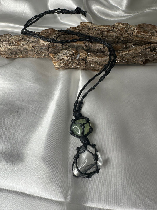 Collana Intrecciata prehnite e Quarzo Ialino - Intreccidichiara